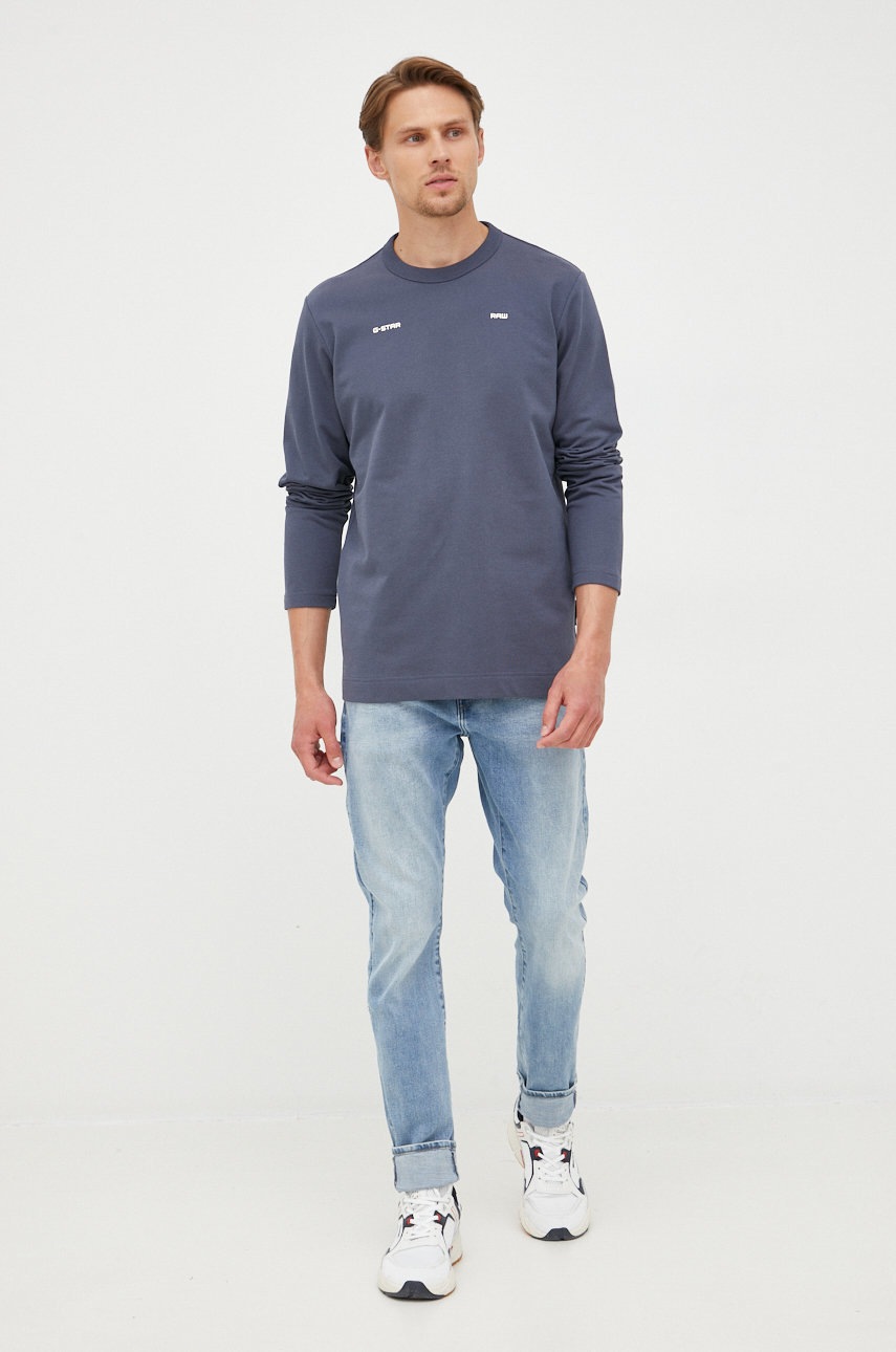 

Хлопковая кофта G-Star Raw мужская цвет синий однотонная