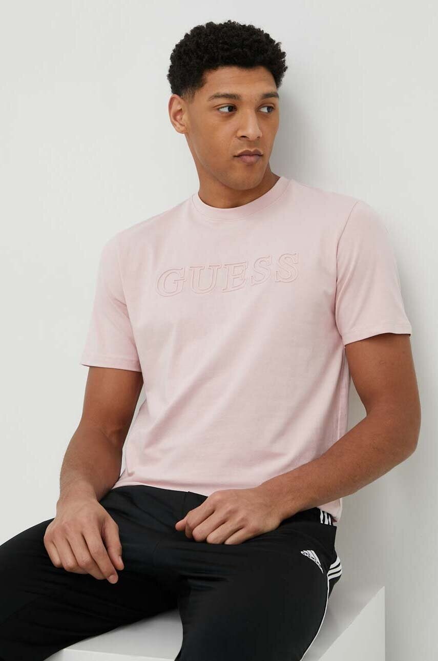 

Тениска Guess в розово с апликация, Розов