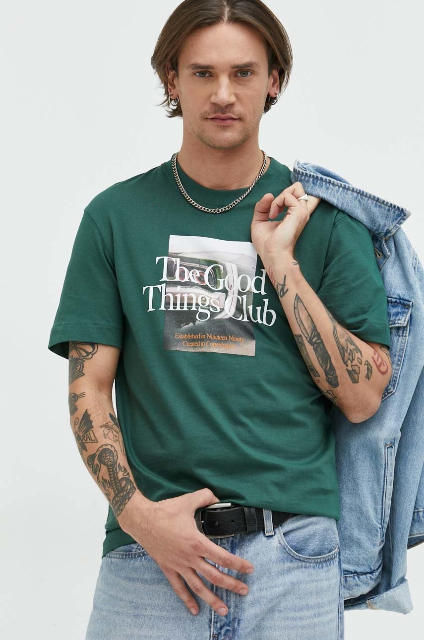 

Памучна тениска Jack & Jones в зелено с принт, Зелен
