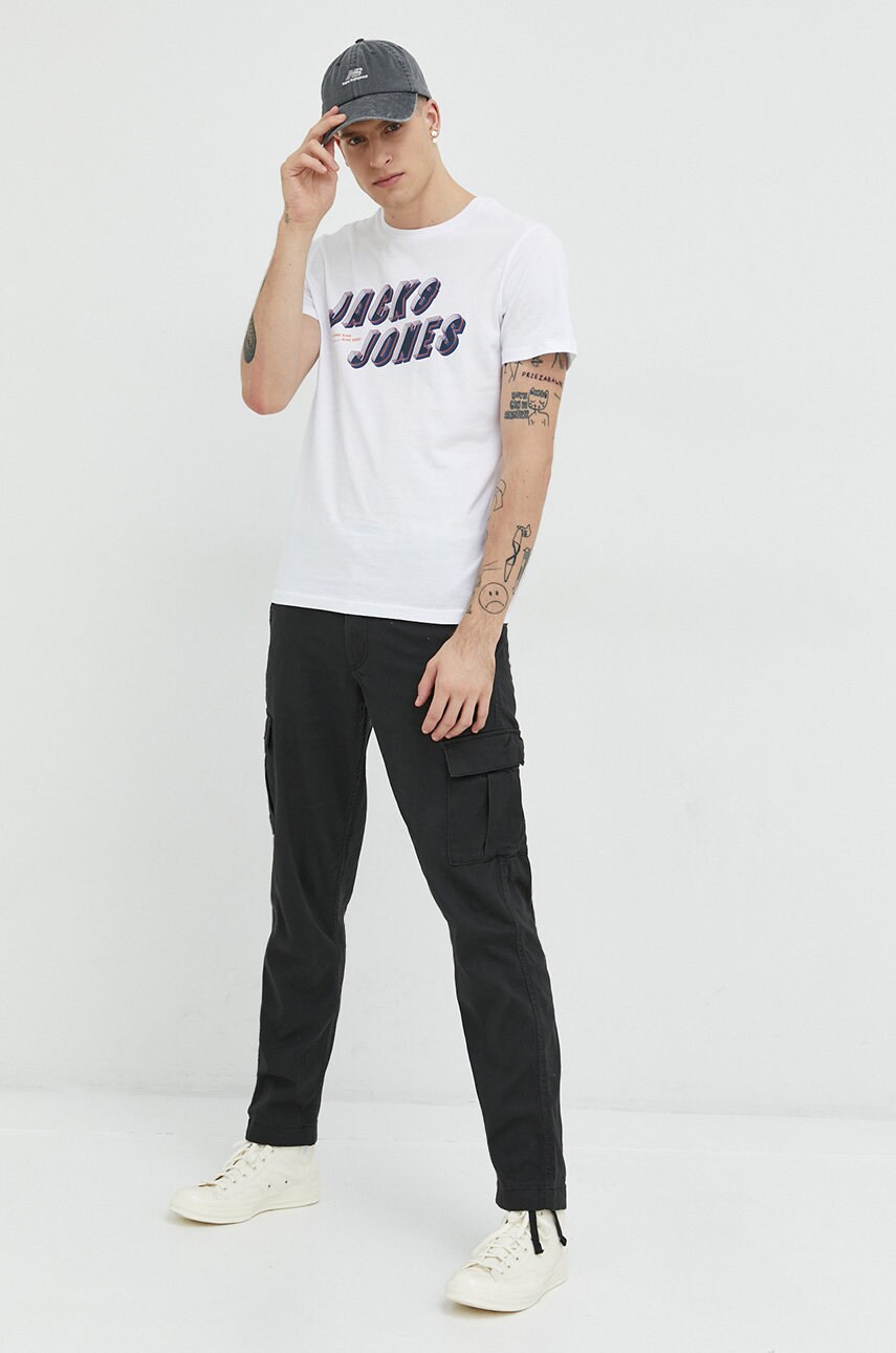 

Бавовняна футболка Jack & Jones колір білий з принтом