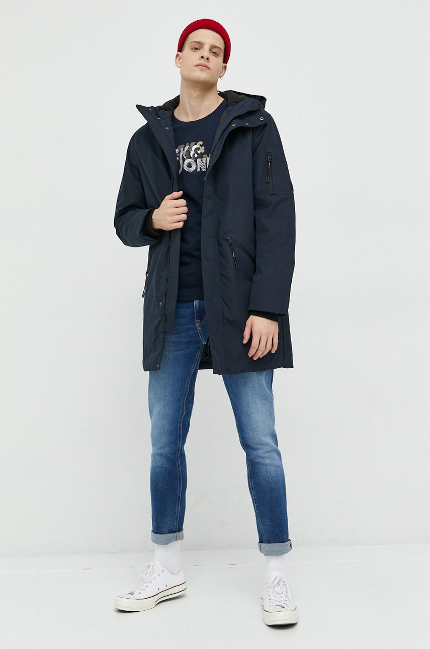 

Хлопковая футболка Jack & Jones цвет синий с принтом