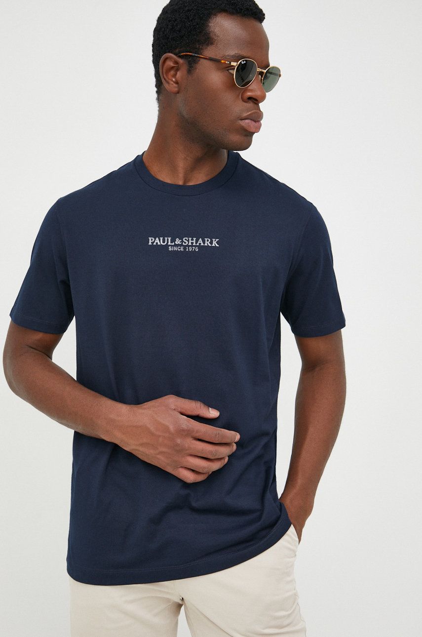 Paul&Shark tricou din bumbac culoarea albastru marin, cu imprimeu answear.ro