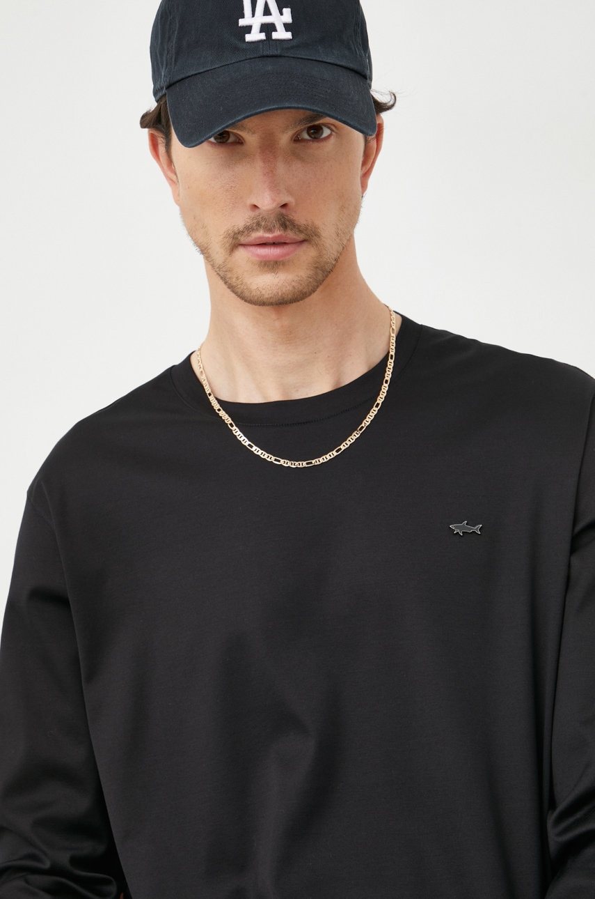 Paul&shark longsleeve din bumbac culoarea negru, neted