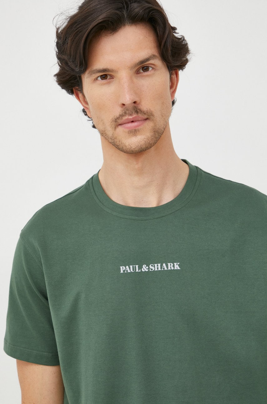 Paul&shark tricou din bumbac culoarea verde, neted