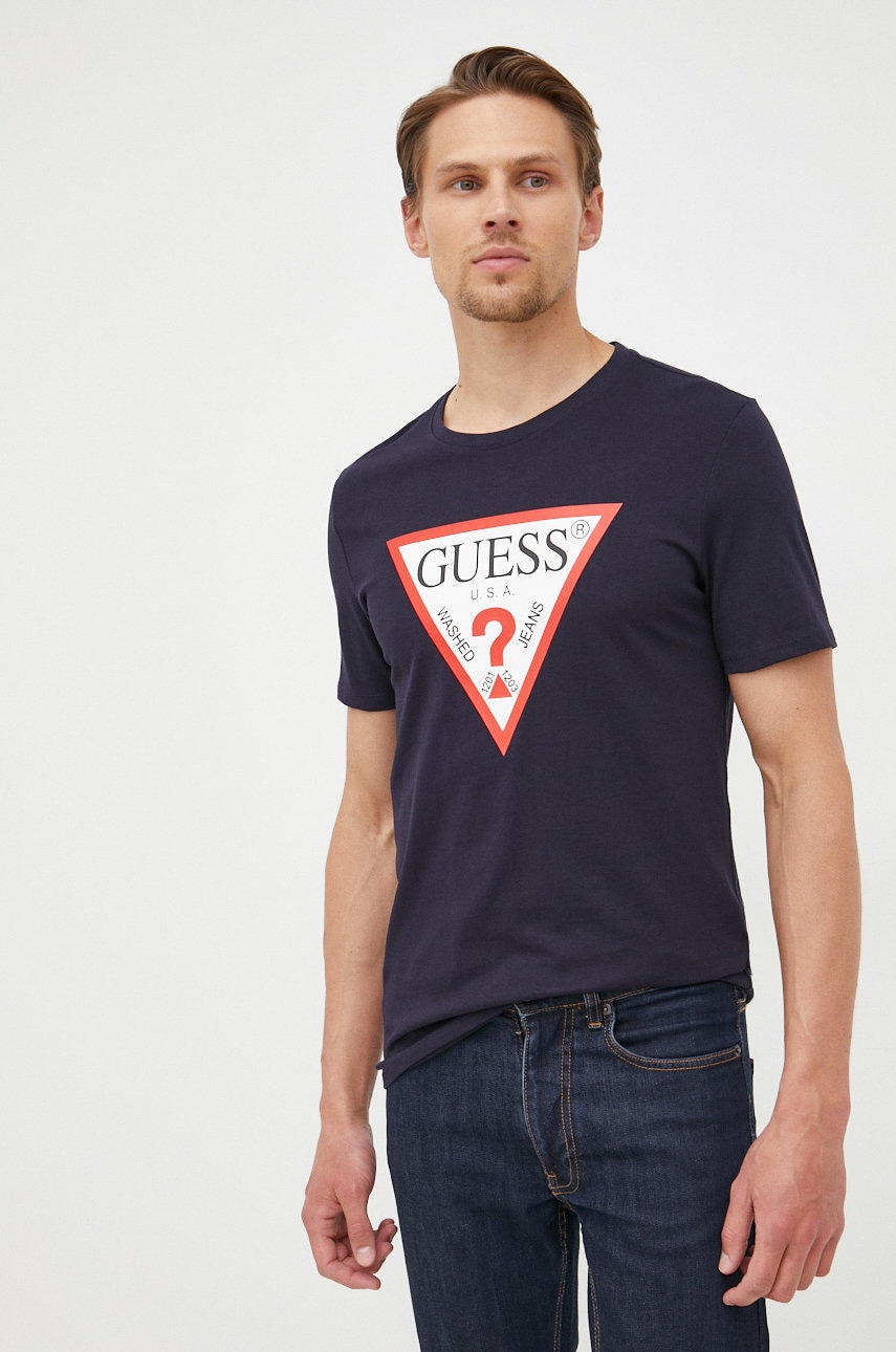 

Бавовняна футболка Guess колір синій з принтом