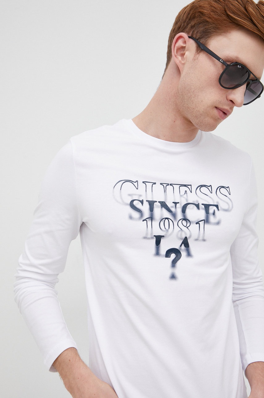

Блуза с дълги ръкави Guess в бяло с принт, Бял