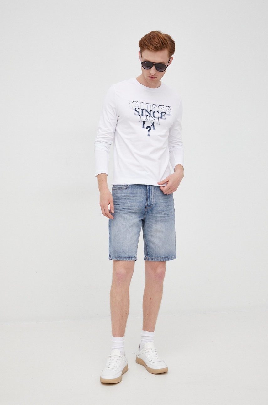 

Лонгслів Guess чоловічий колір білий з принтом