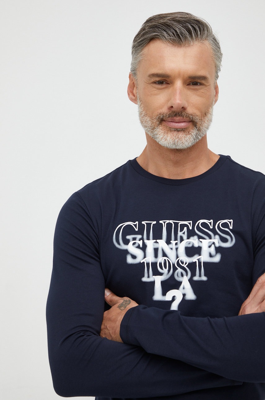 

Блуза с дълги ръкави Guess в тъмносиньо с принт, Тъмносин