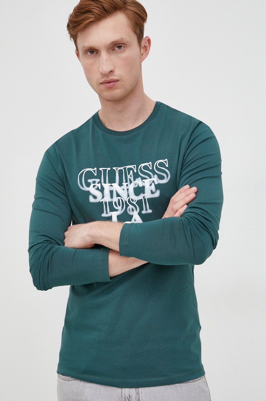 

Блуза с дълги ръкави Guess в зелено с принт, Зелен