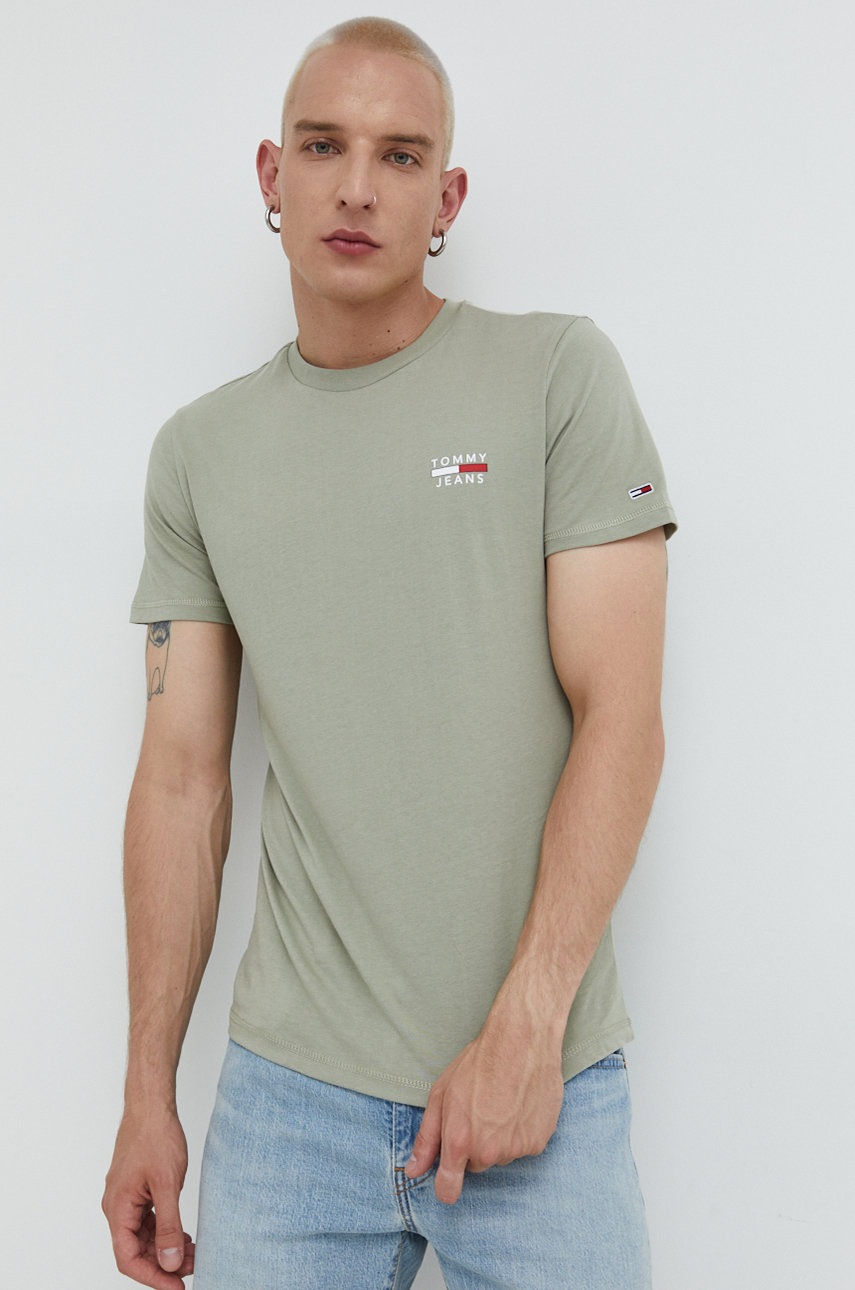 

Памучна тениска Tommy Jeans в зелено с принт, Зелен