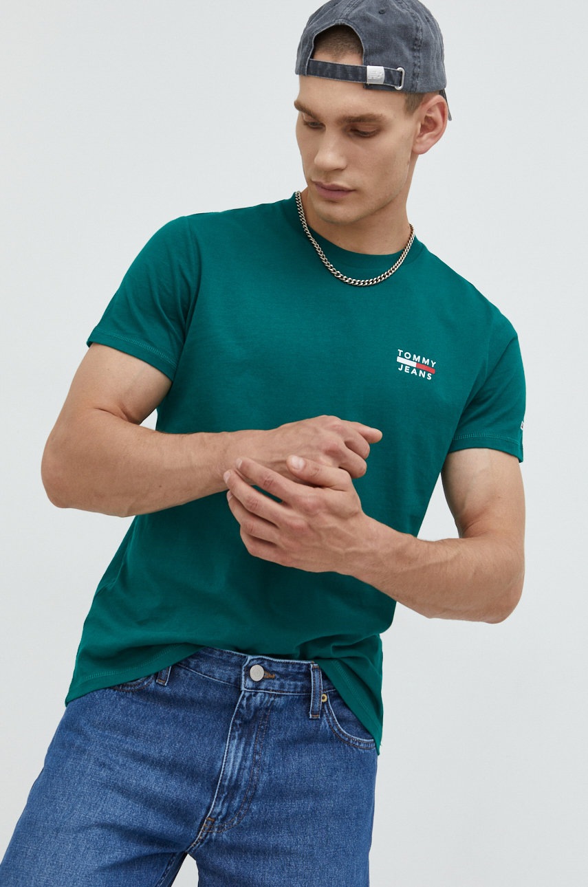 

Памучна тениска Tommy Jeans в зелено с принт, Зелен