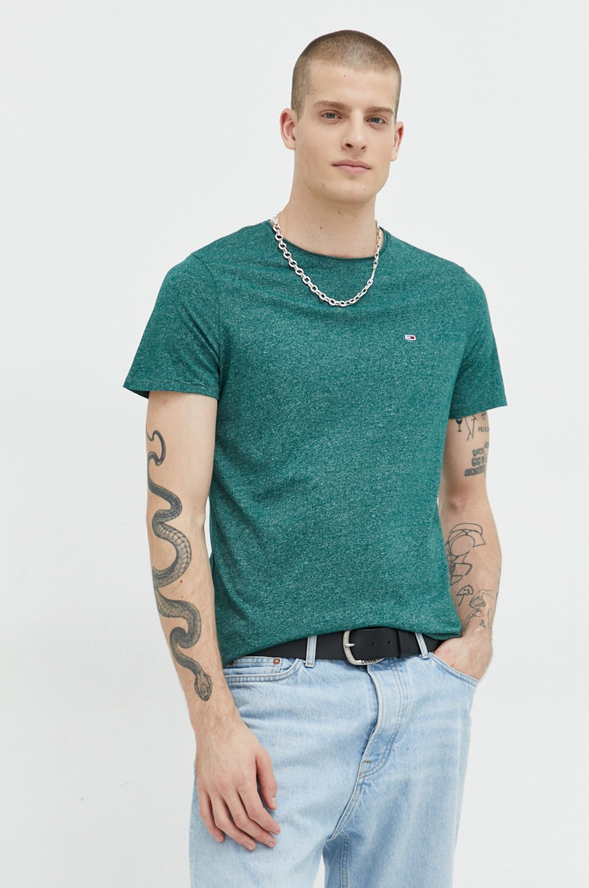 

Тениска Tommy Jeans в зелено меланж на, Зелен