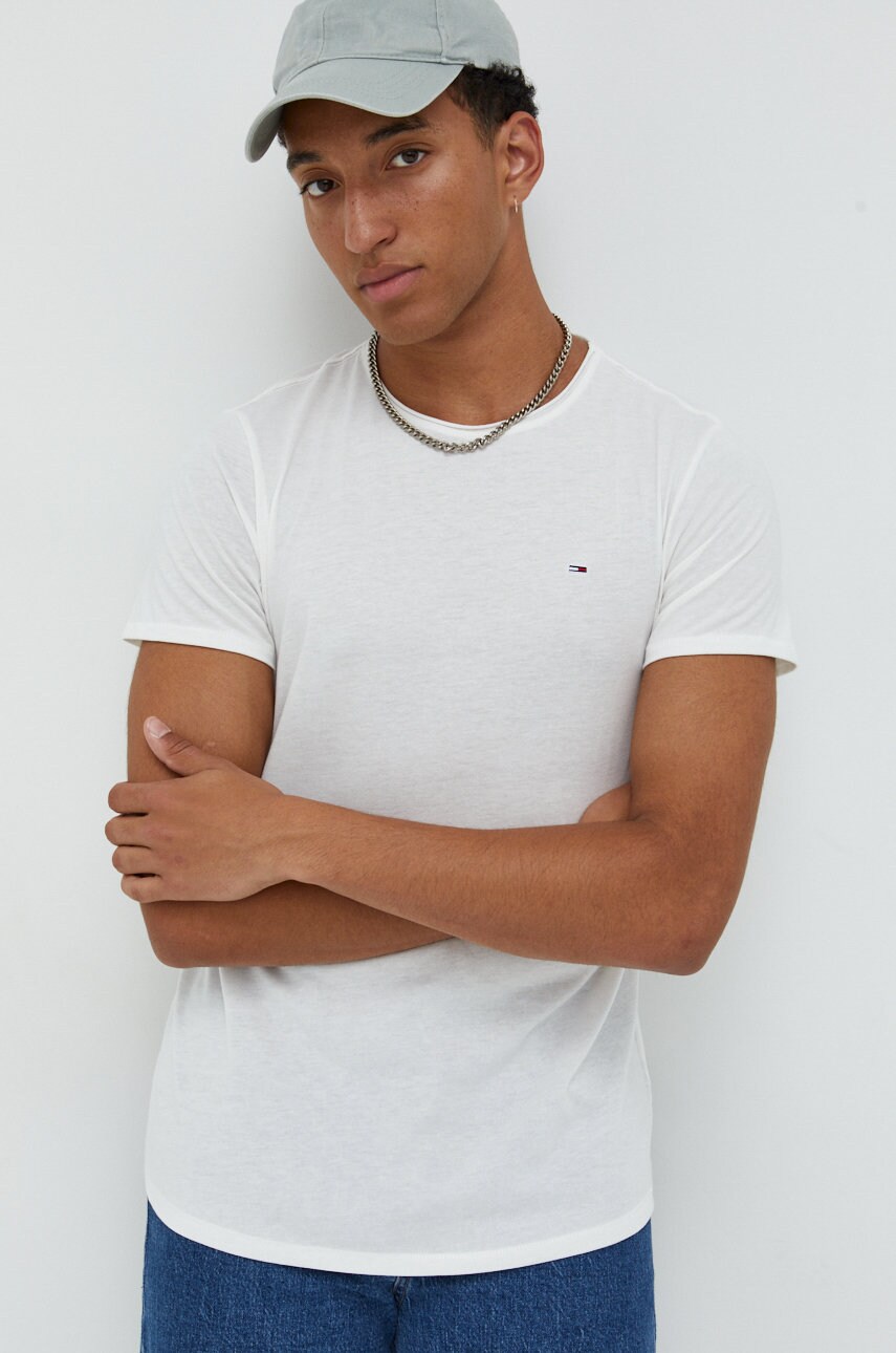 Tommy jeans tricou barbati, culoarea bej, melanj