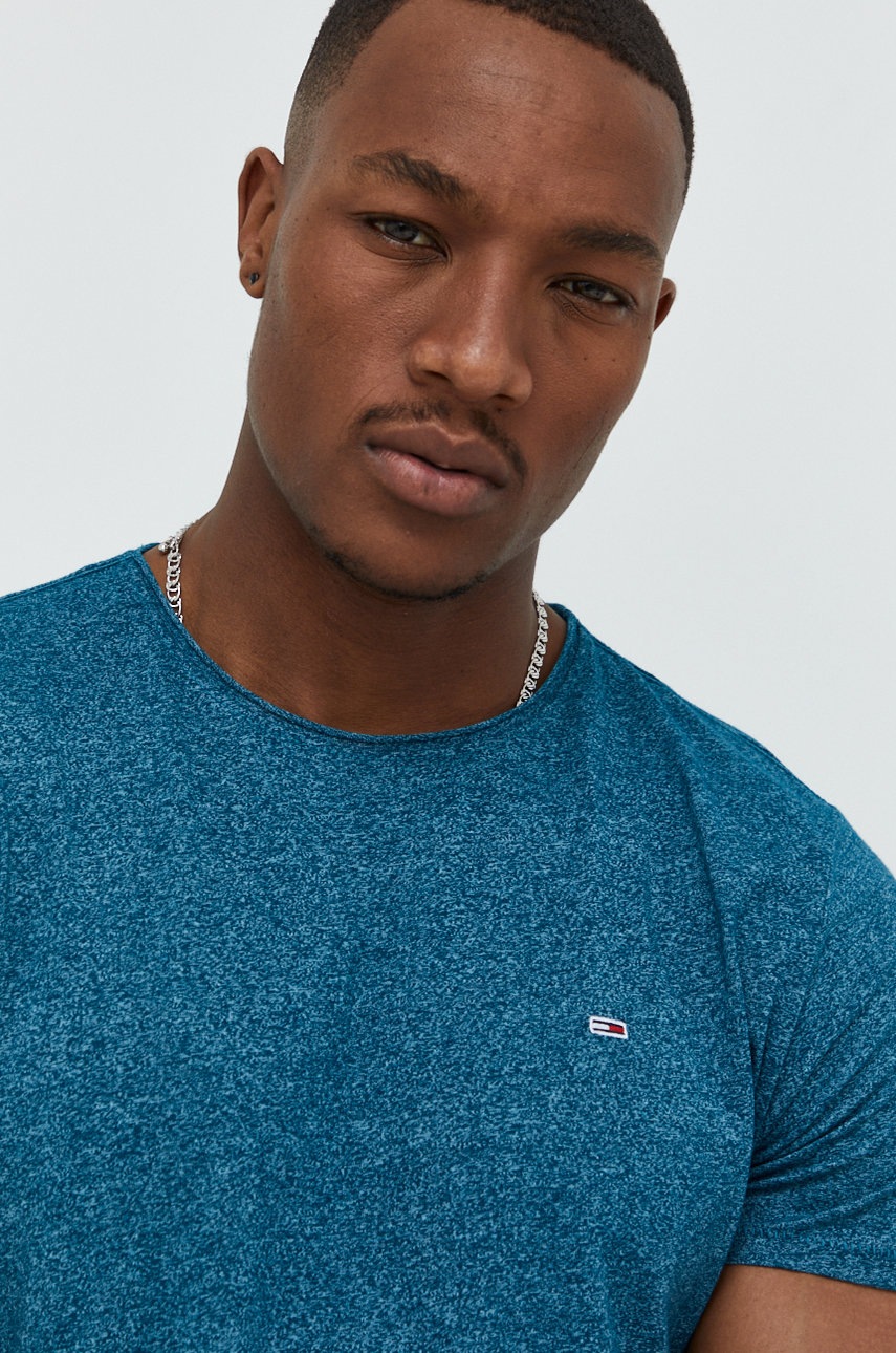 

Тениска Tommy Jeans в тюркоазено меланж на, Тюркоазен