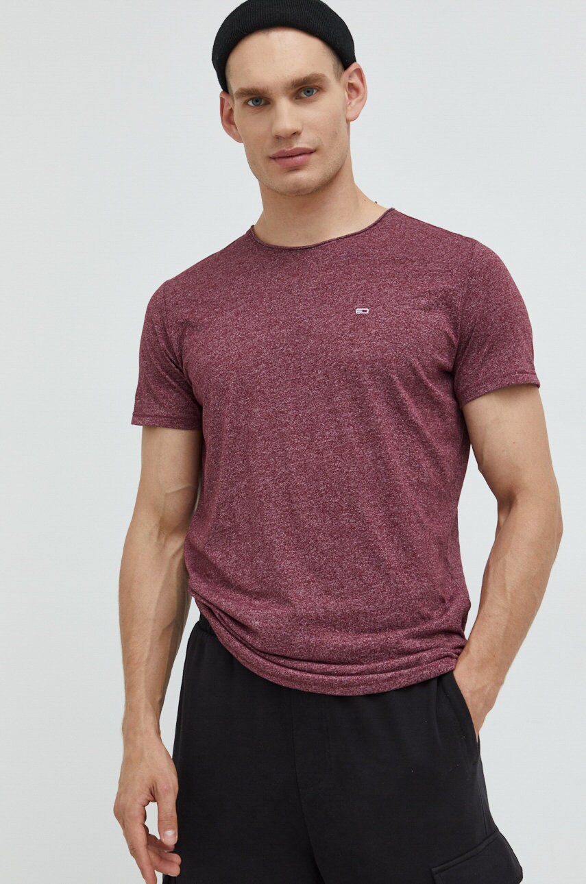 Tommy Jeans tricou barbati, culoarea bordo, melanj Tommy Jeans tricou barbati, culoarea bordo, melanj