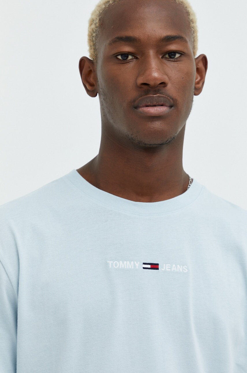 

Памучна тениска Tommy Jeans с апликация, Син