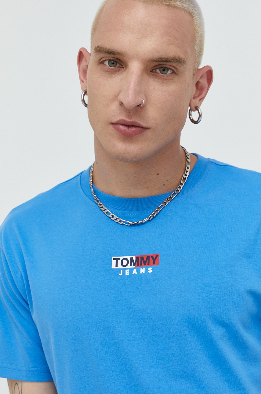 

Памучна тениска Tommy Jeans с принт, Син