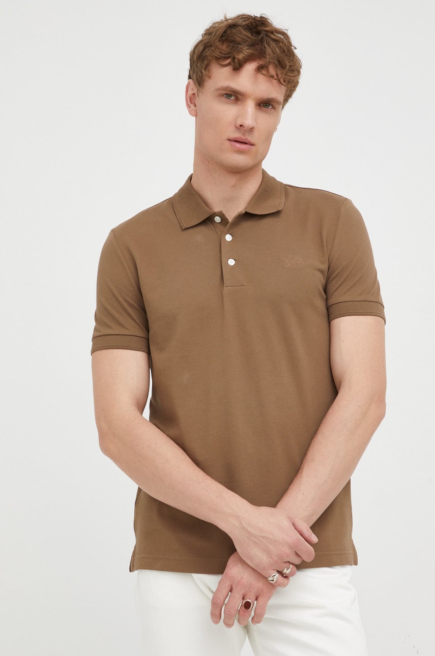 Tiger of sweden polo de bumbac culoarea maro, neted