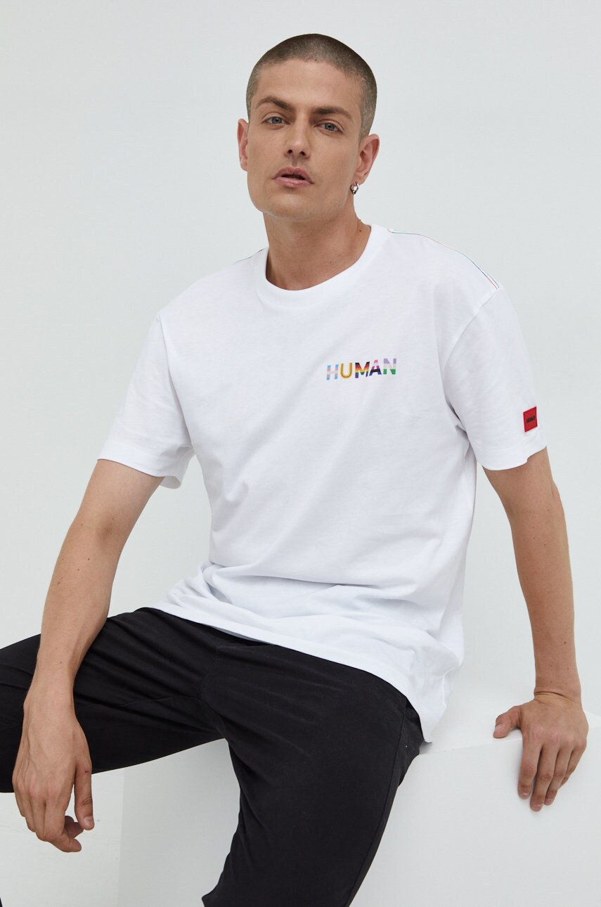 Hugo tricou barbati, culoarea alb, neted