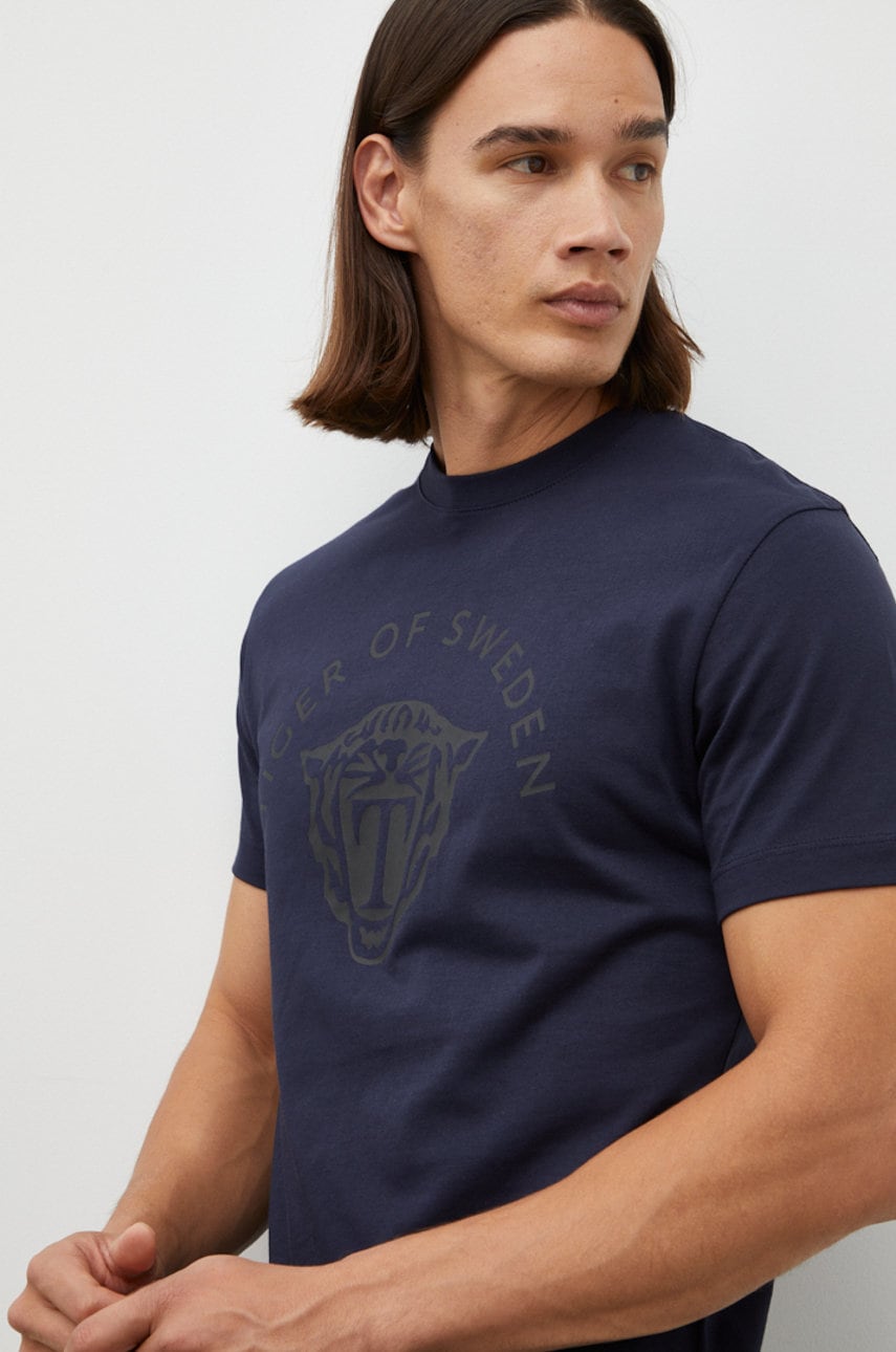 Tiger of sweden tricou din bumbac culoarea albastru marin, cu imprimeu
