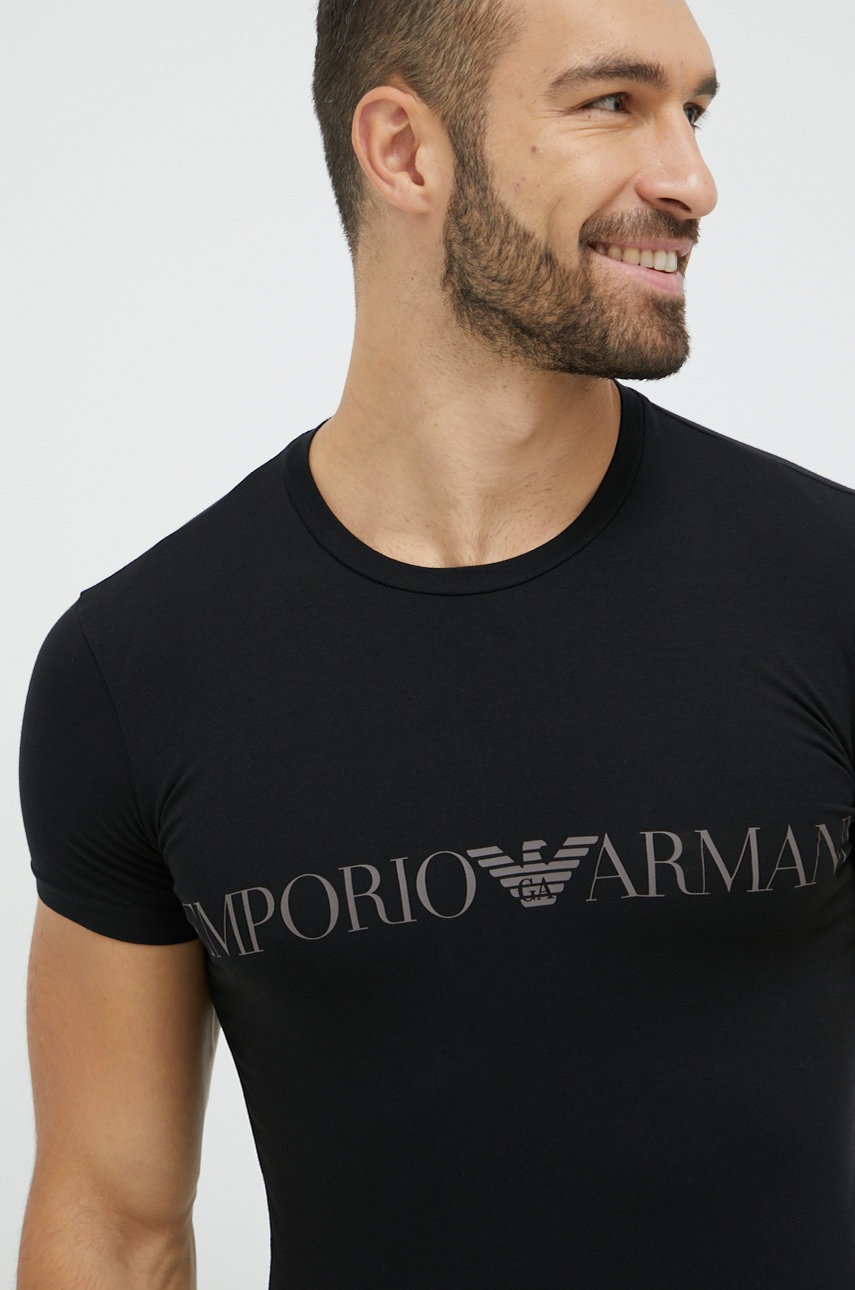 

Тениска Emporio Armani Underwear в черно с принт, Черен