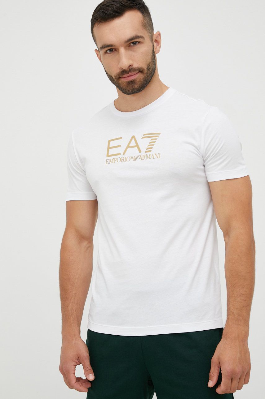 EA7 Emporio Armani tricou din bumbac culoarea alb, cu imprimeu answear.ro