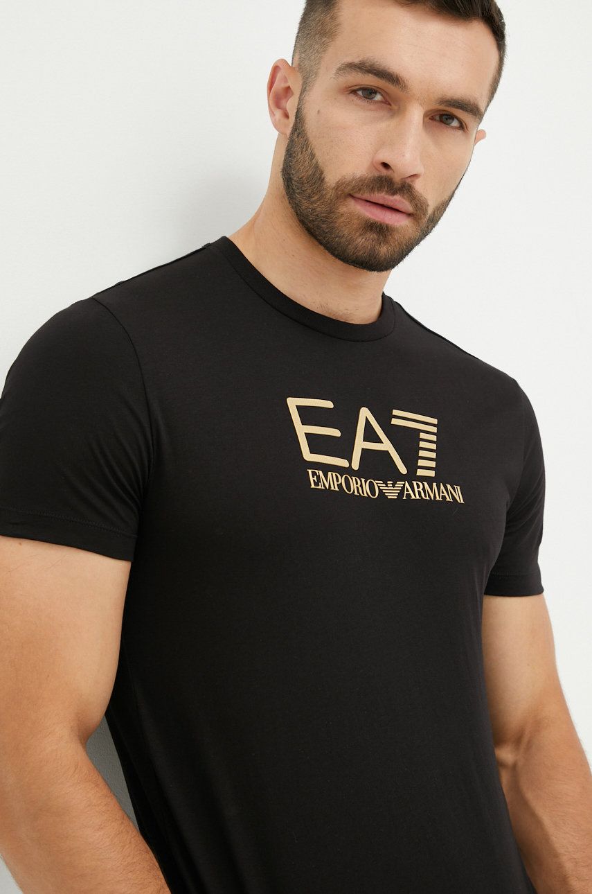 EA7 Emporio Armani tricou din bumbac culoarea negru, cu imprimeu answear.ro