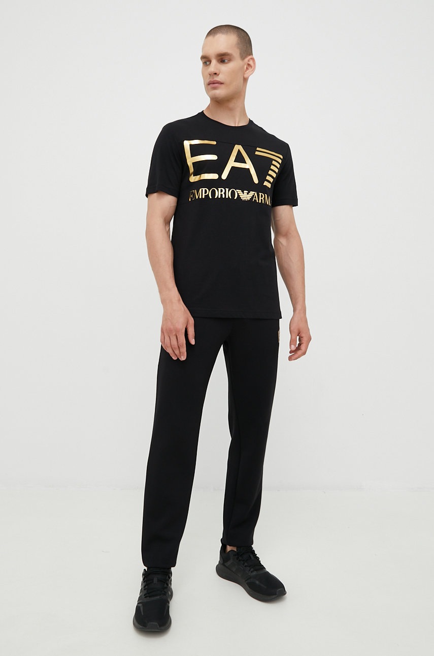 

Бавовняна футболка EA7 Emporio Armani колір чорний з принтом