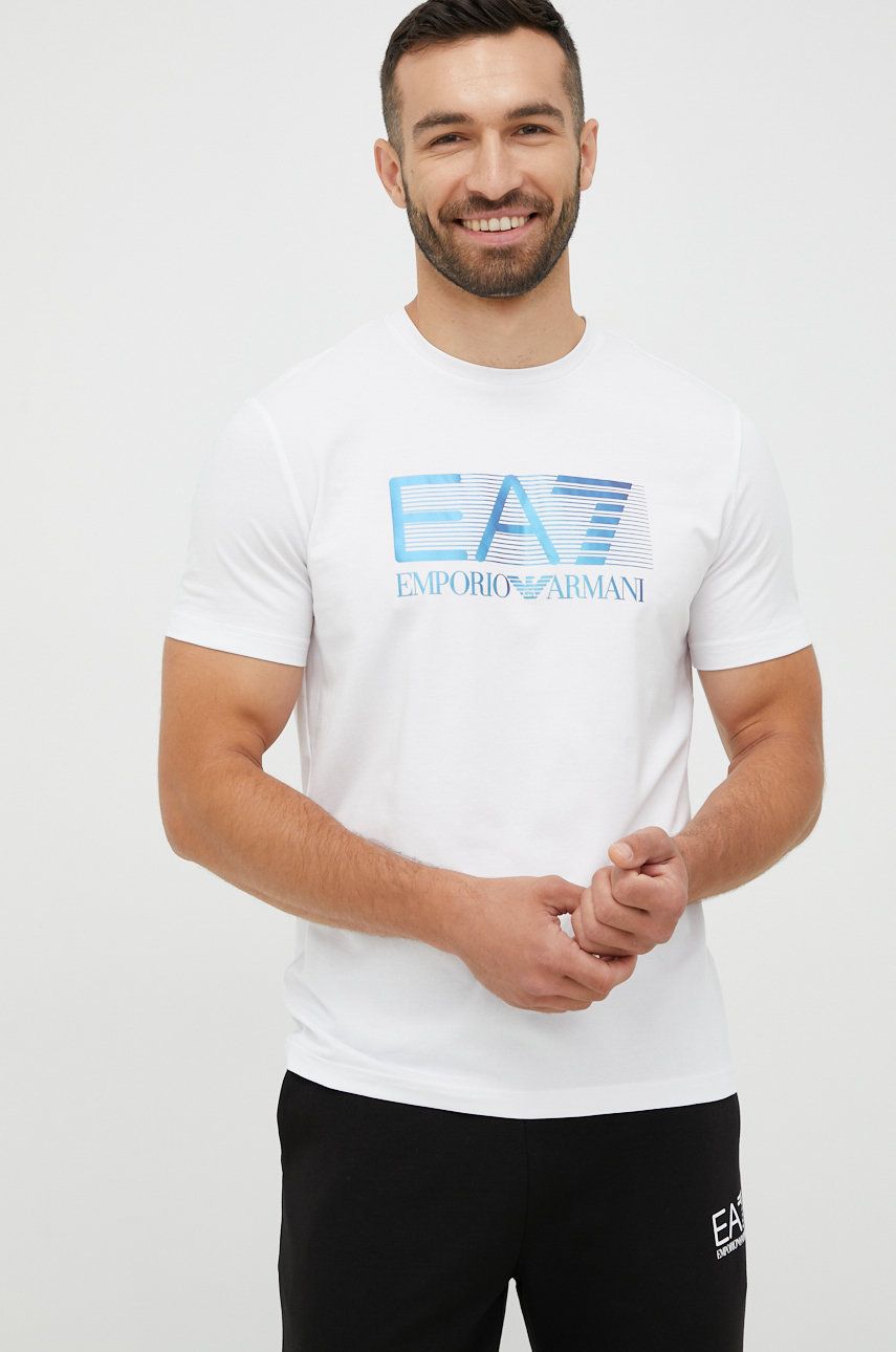 EA7 Emporio Armani t-shirt męski kolor biały z nadrukiem