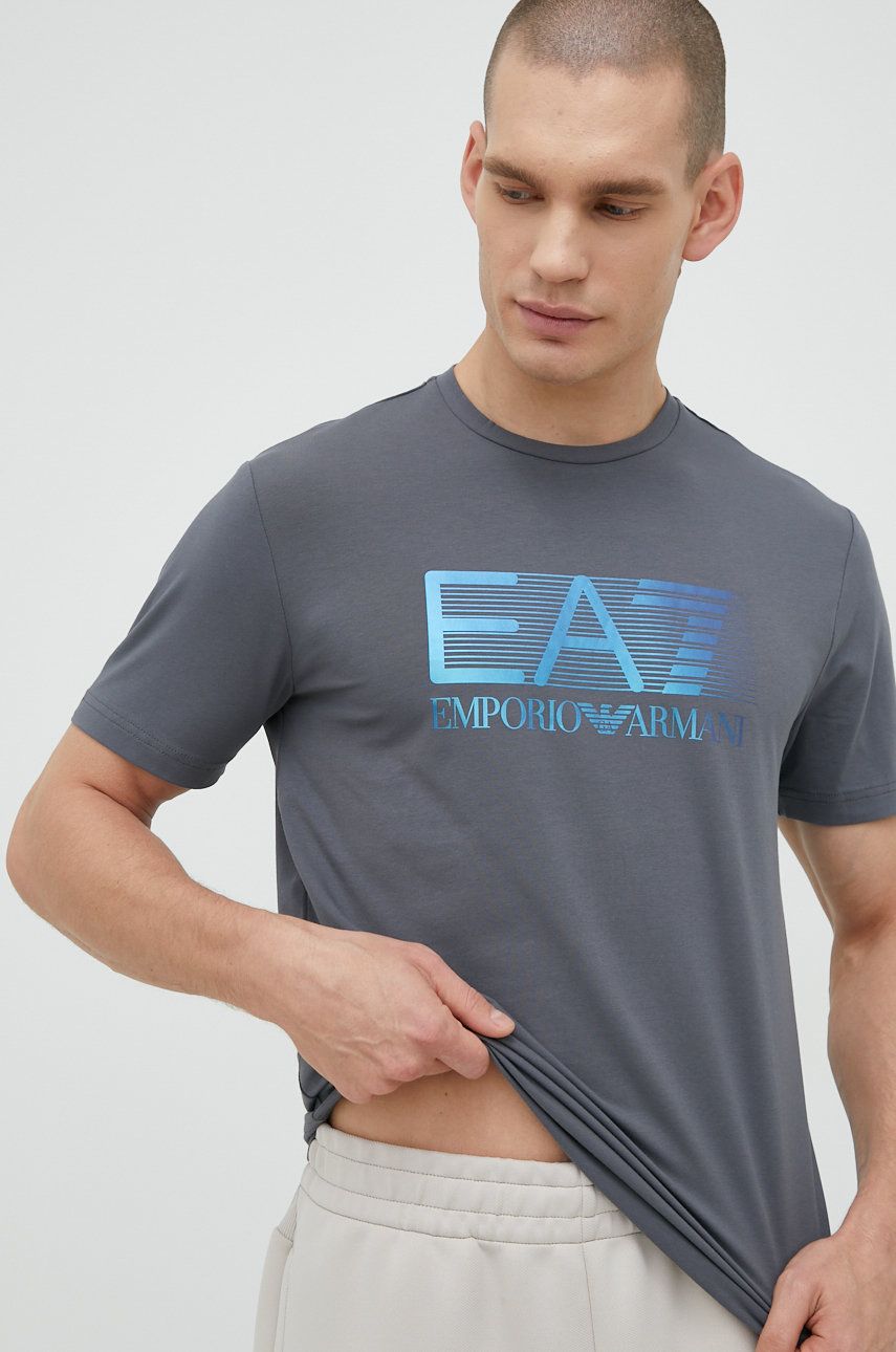 EA7 Emporio Armani tricou barbati, culoarea gri, cu imprimeu