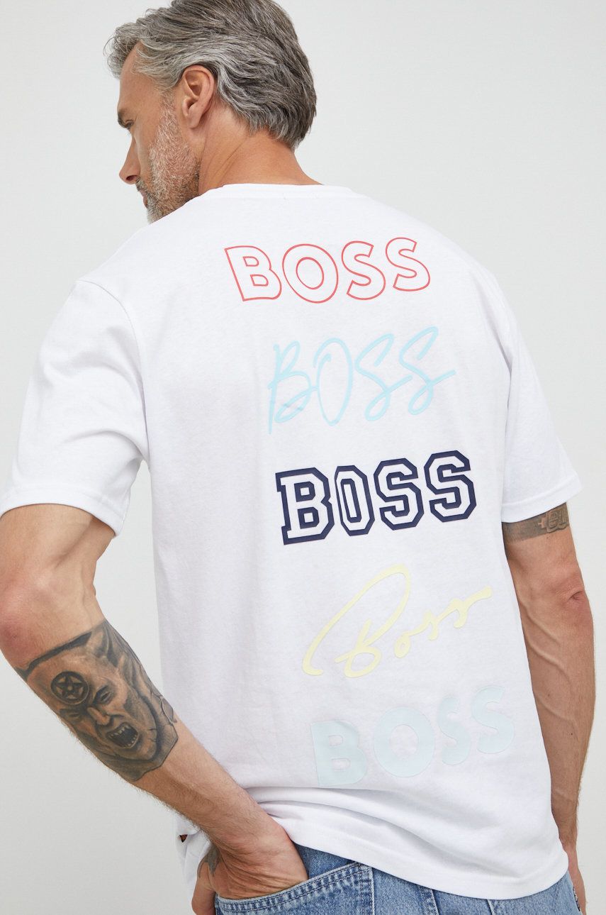 BOSS tricou din bumbac Boss Casual culoarea alb, cu imprimeu answear.ro
