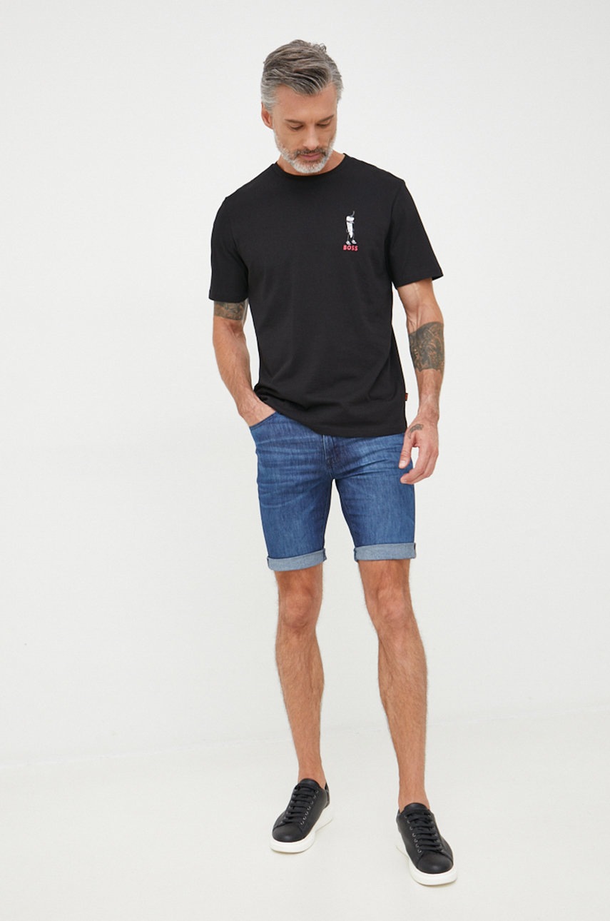 

Хлопковая футболка BOSS Boss Casual цвет чёрный с принтом