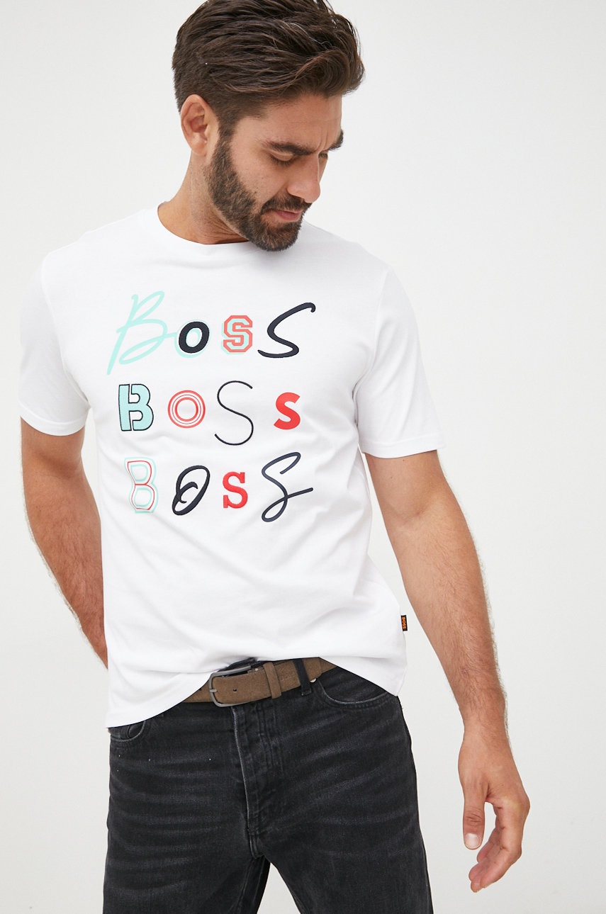 

Памучна тениска BOSS Boss Casual в бяло с апликация, Бял