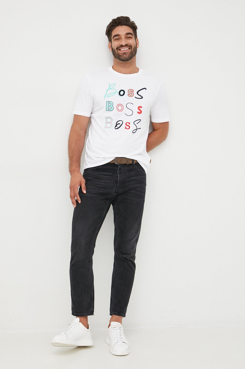 

Хлопковая футболка BOSS Boss Casual цвет белый с аппликацией