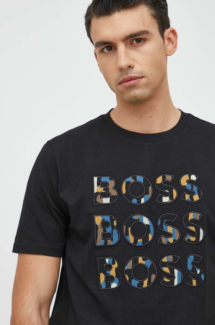 

Памучна тениска BOSS Boss Casual в бяло с принт, Черен