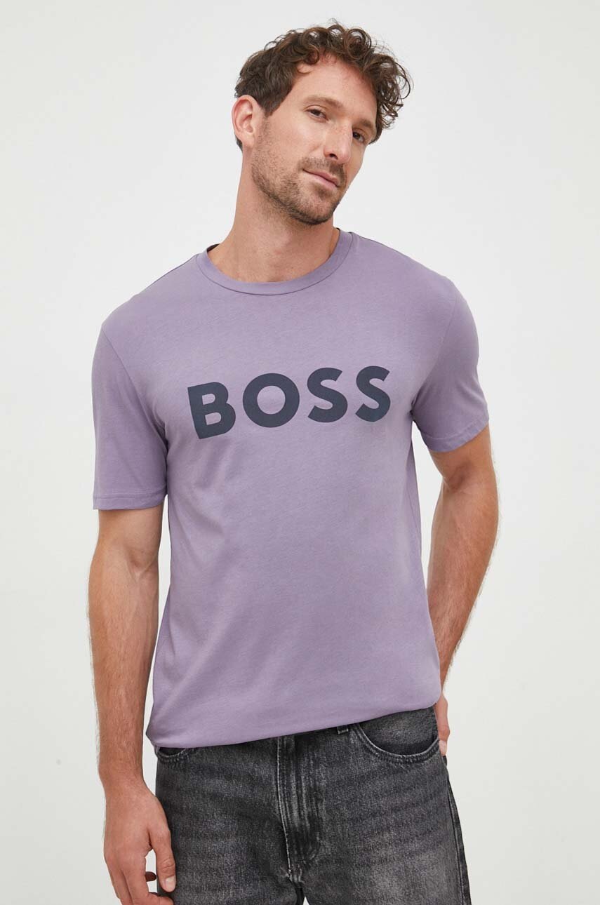 BOSS tricou din bumbac BOSS CASUAL culoarea violet, cu imprimeu