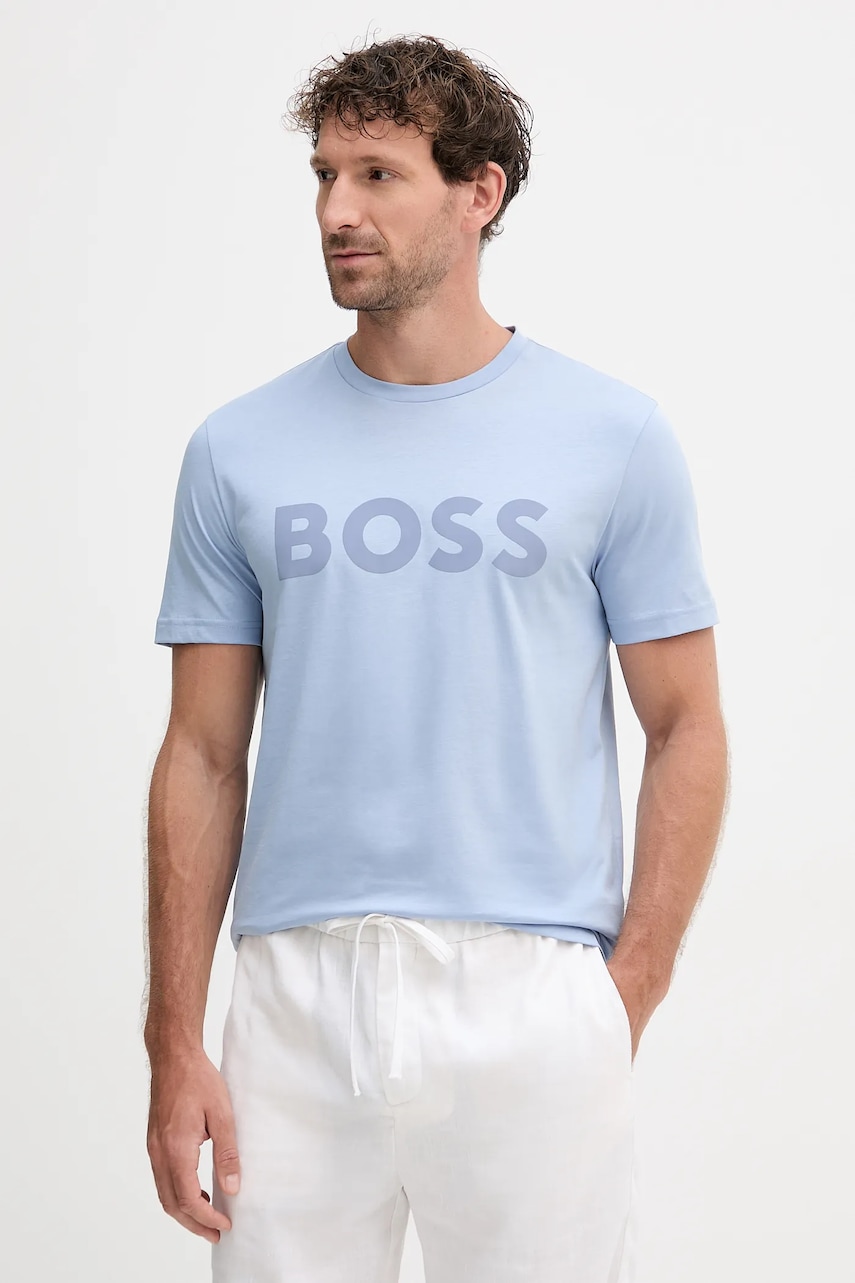 BOSS Orange tricou din bumbac BOSS ORANGE culoarea turcoaz, cu imprimeu, 50481923