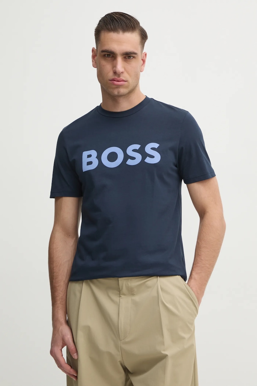 BOSS tricou din bumbac BOSS CASUAL culoarea bleumarin, cu imprimeu, 50481923