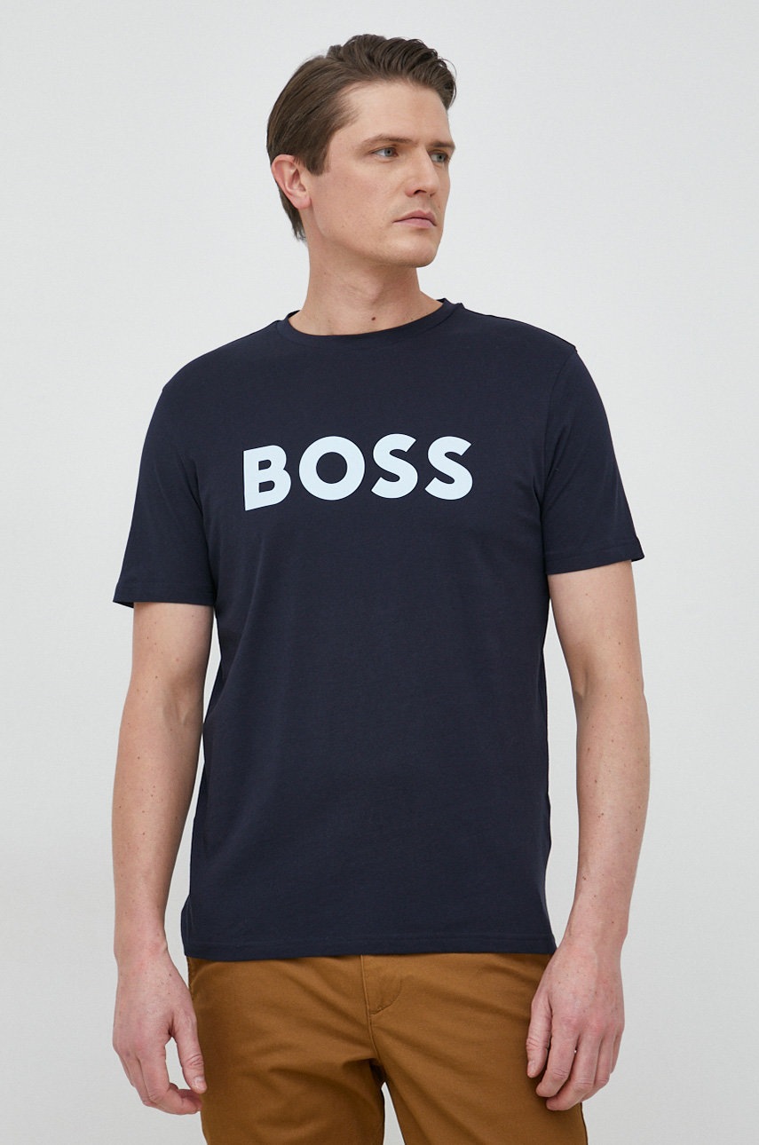 

Памучна тениска BOSS Boss Casual в тъмносиньо с принт, Тъмносин