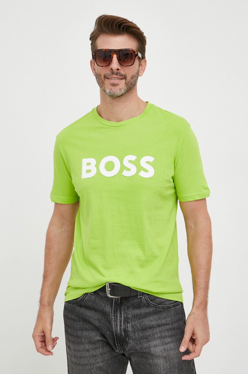 Boss Tricou Din Bumbac Boss Casual Culoarea Verde, Cu Imprimeu