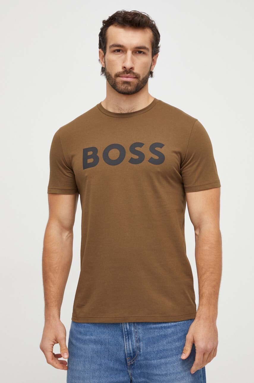 BOSS tricou din bumbac BOSS CASUAL barbati, culoarea verde, cu imprimeu