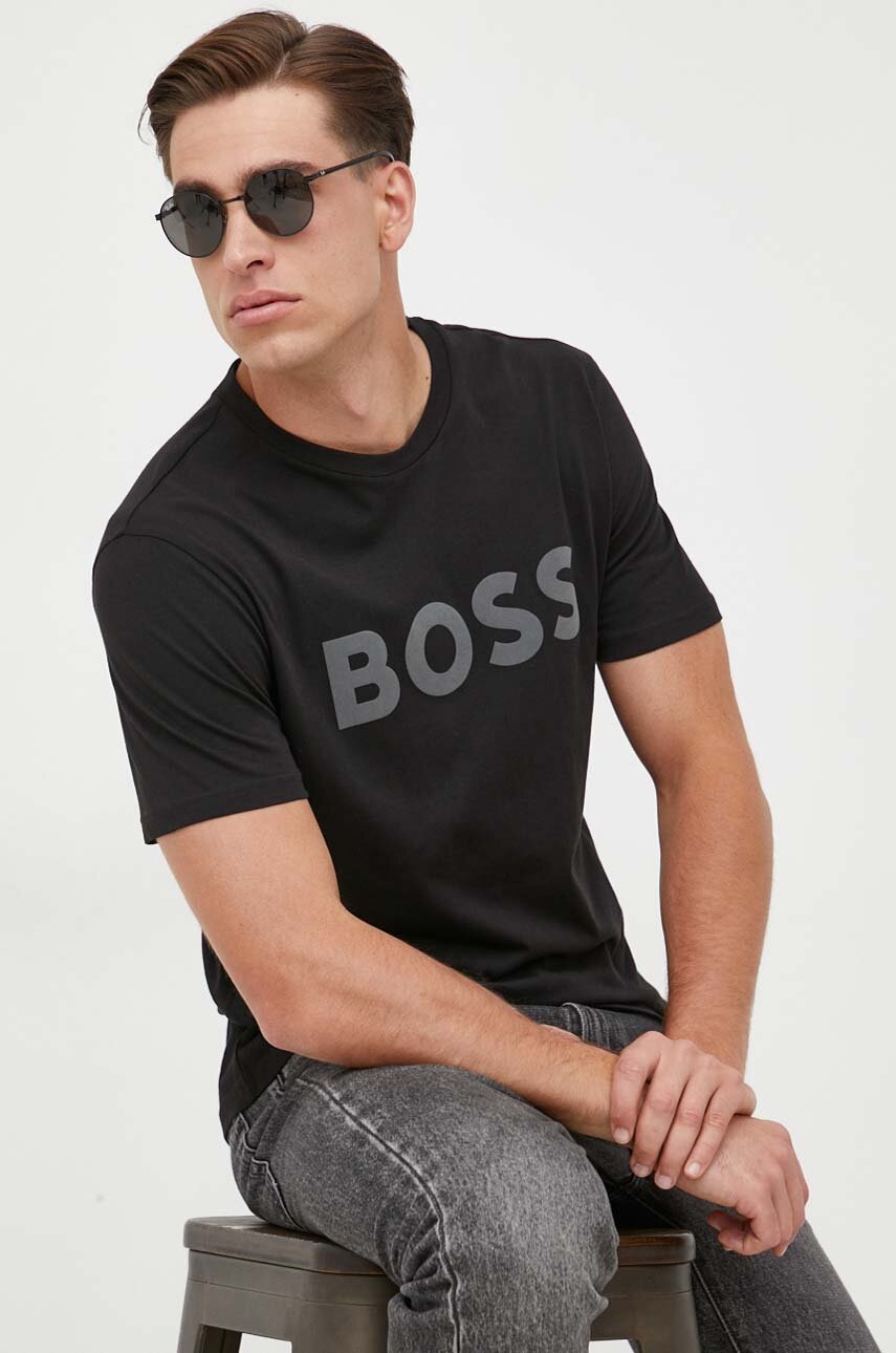

Бавовняна футболка BOSS BOSS CASUAL колір чорний з принтом