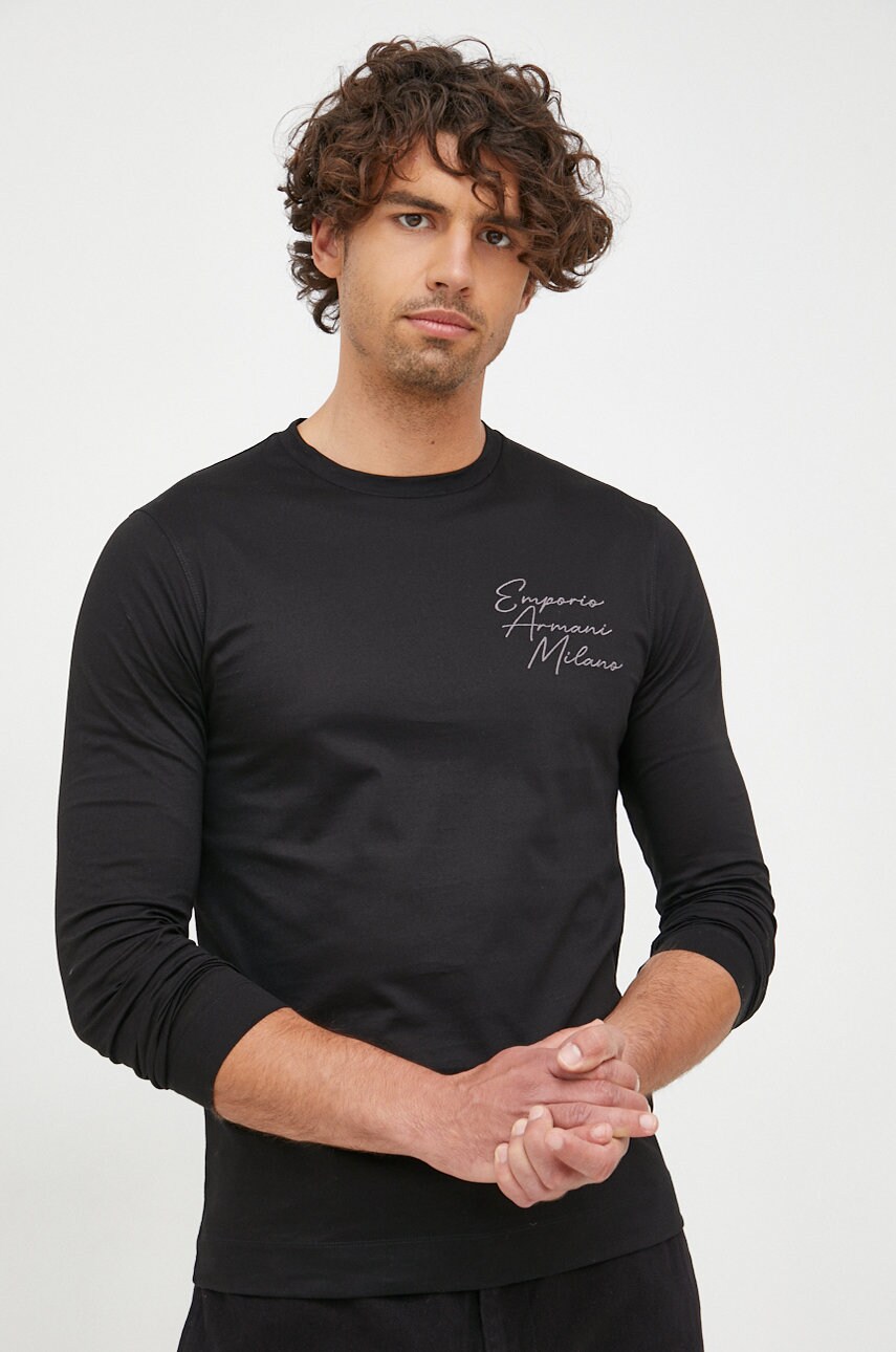 Emporio armani longsleeve barbati, culoarea negru, neted