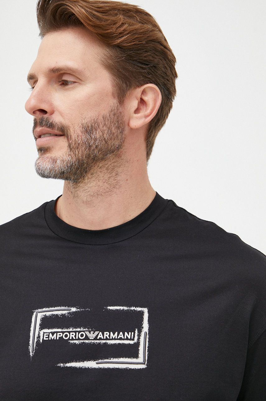 Emporio Armani tricou din bumbac culoarea negru, cu imprimeu answear.ro imagine noua