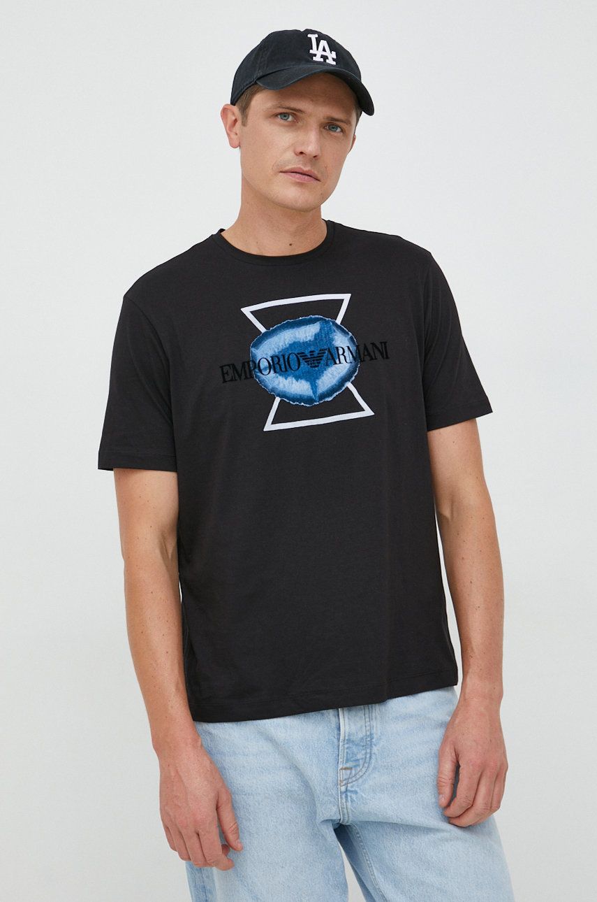 Emporio Armani t-shirt bawełniany kolor czarny z nadrukiem