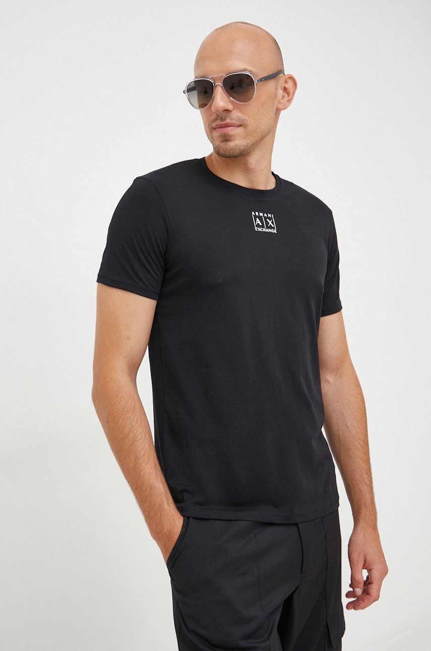 Armani Exchange tricou din bumbac culoarea negru, neted