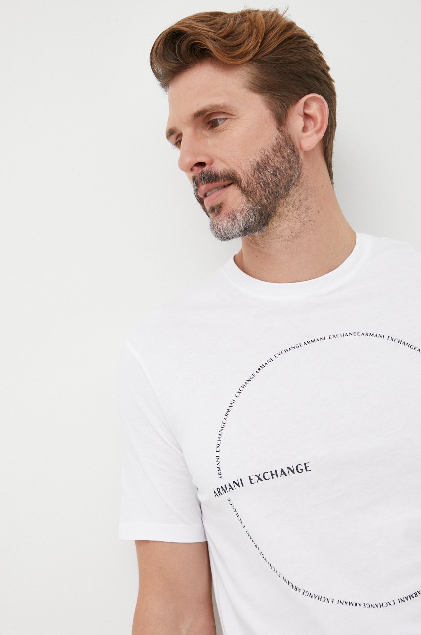 

Памучна тениска Armani Exchange в бяло с принт, Бял