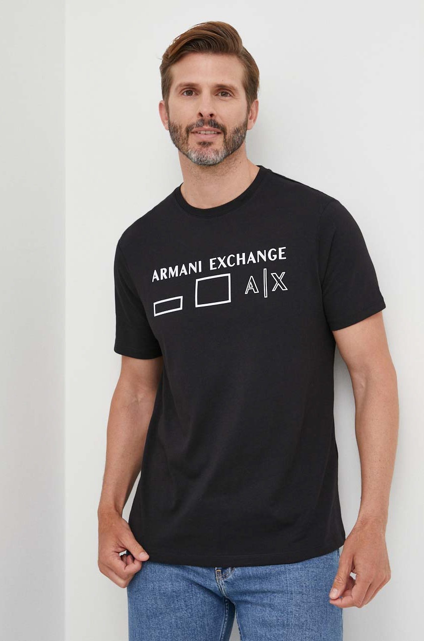 

Памучна тениска Armani Exchange в черно с принт, Черен