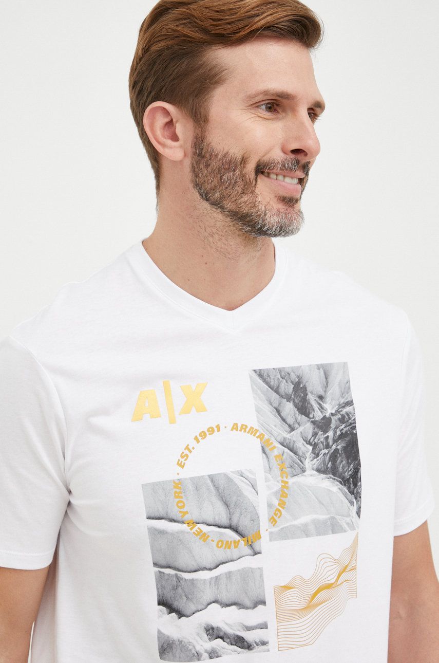 Armani Exchange t-shirt bawełniany 6LZTFF.ZJBVZ kolor biały z nadrukiem