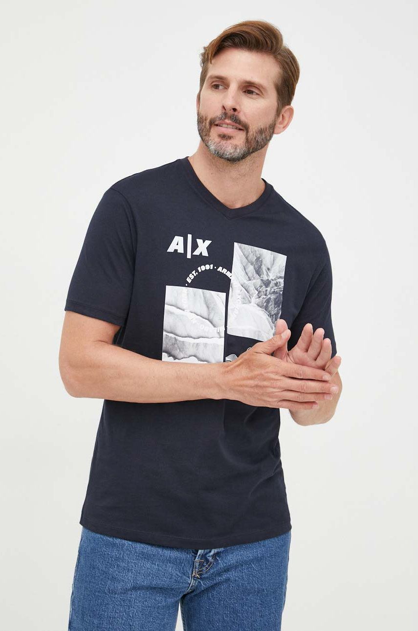 Armani Exchange t-shirt bawełniany 6LZTFF.ZJBVZ kolor granatowy z nadrukiem